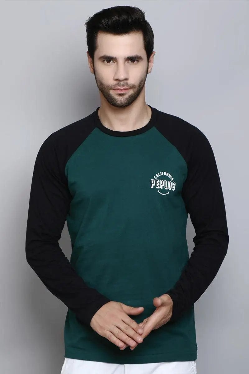 Full Sleeve Regular Fit Raglan Green Balck T-Shirt for Men - Peplos Jeans
