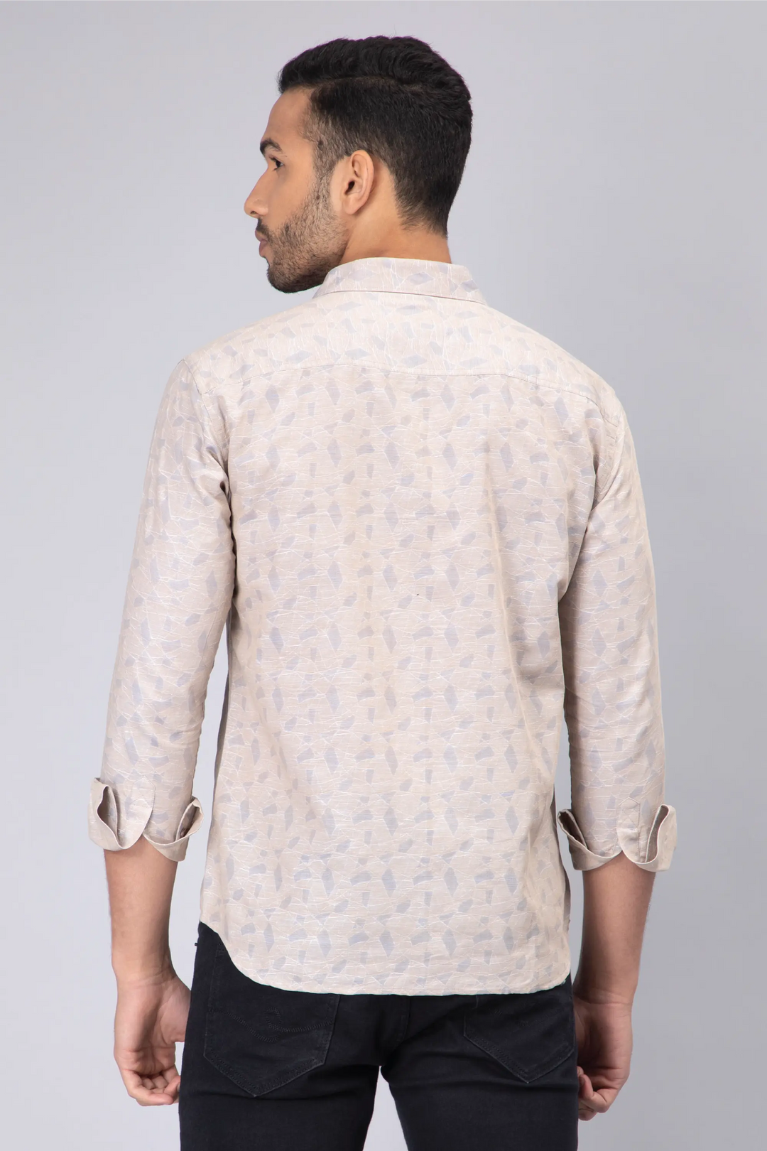 Regular Fit Cotton Bright Grey Printed Casual Shirt For Men - Peplos Jeans