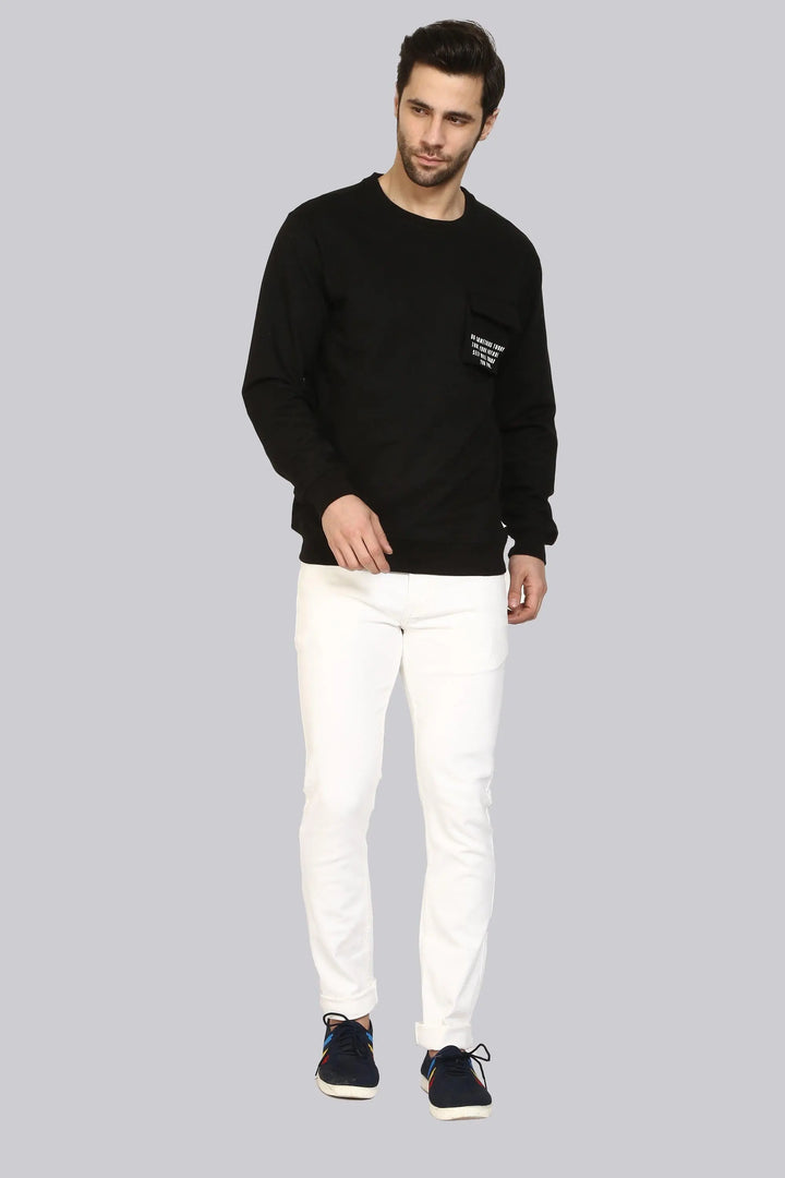 Round Neck Black Full Sleeve Premium Sweatshirt for Men - Peplos Jeans