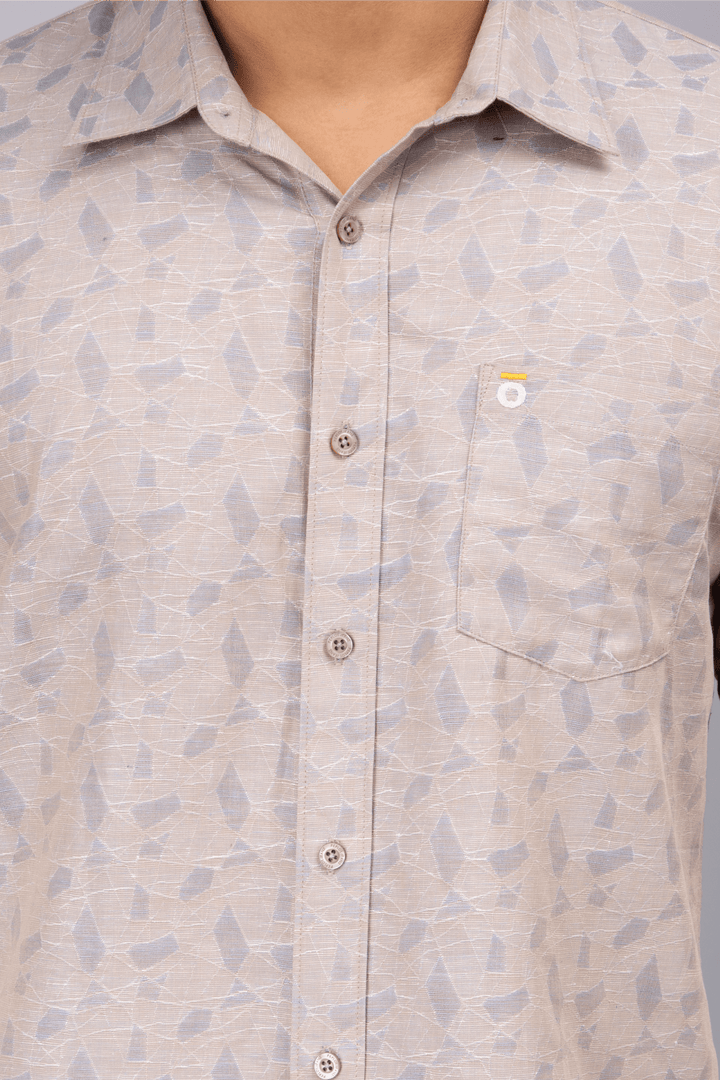 Regular Fit Cotton Bright Grey Printed Casual Shirt For Men - Peplos Jeans