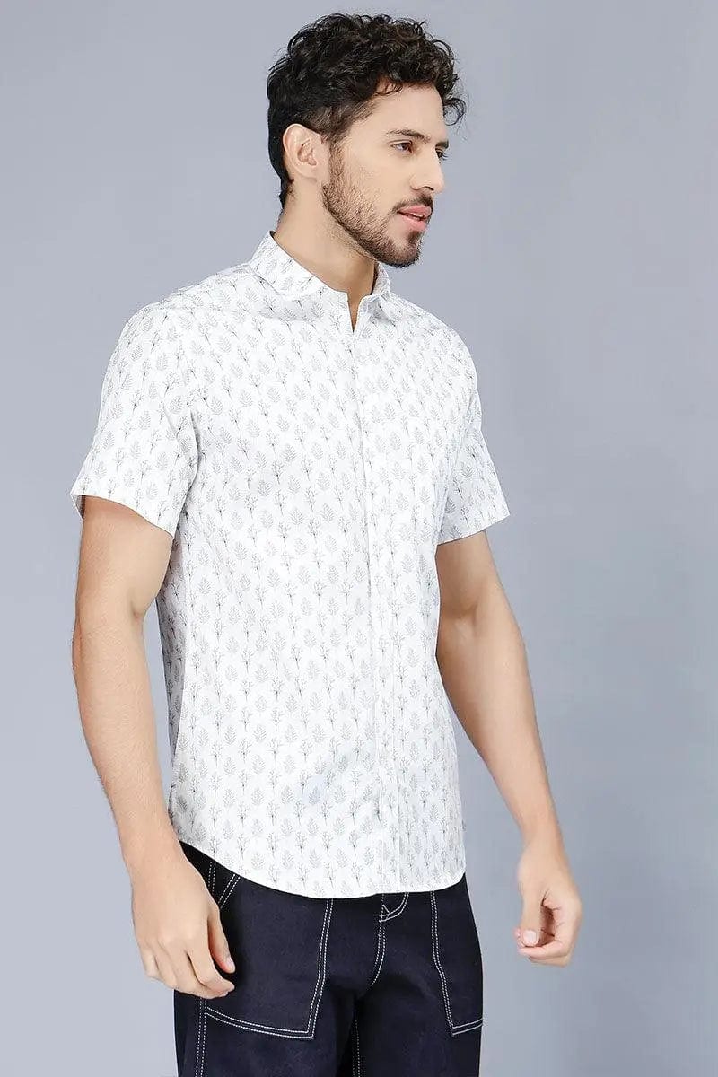 Men's Bright Grey Stylish Printed Casual Shirt - Peplos Jeans