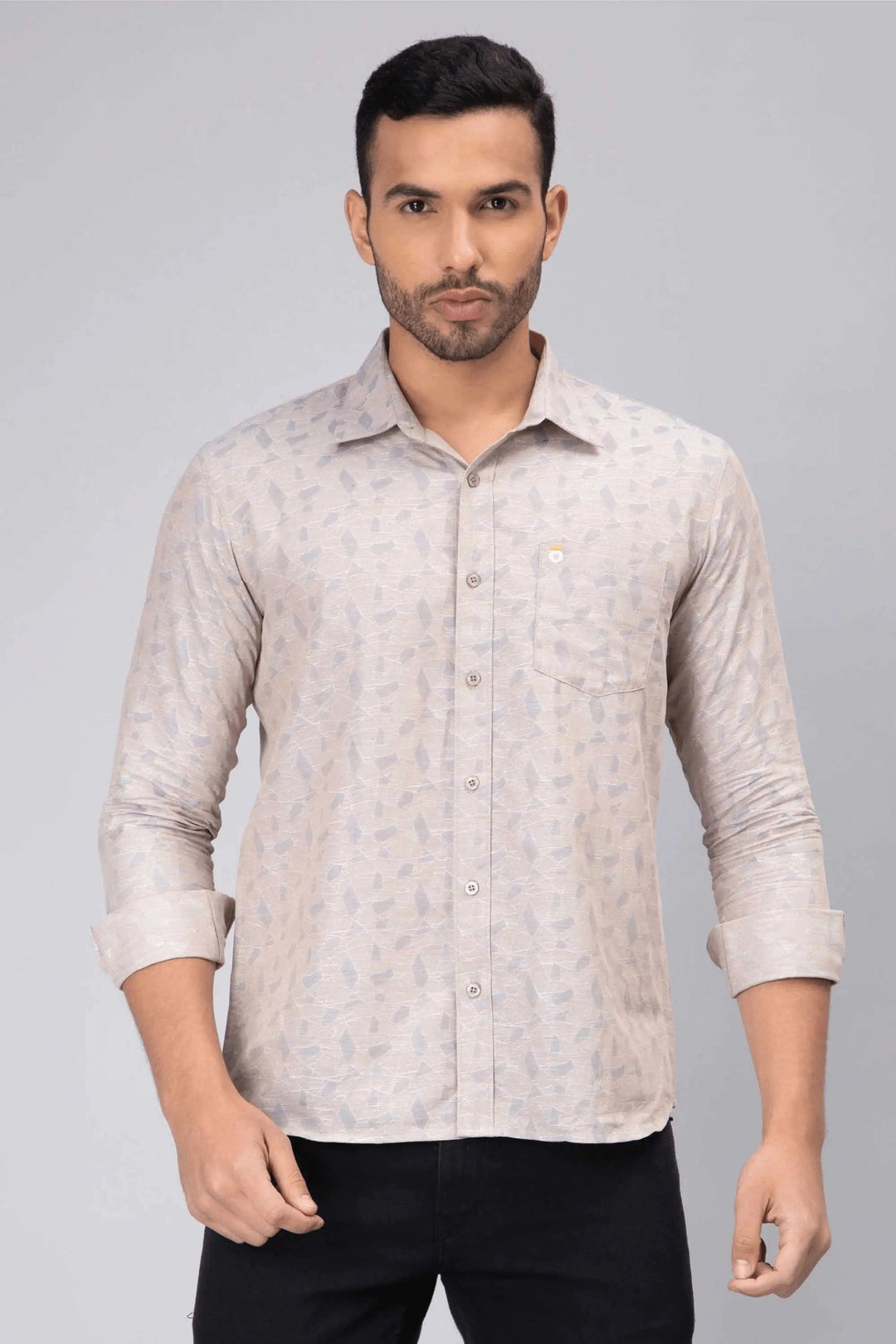 Regular Fit Cotton Bright Grey Printed Casual Shirt For Men - Peplos Jeans