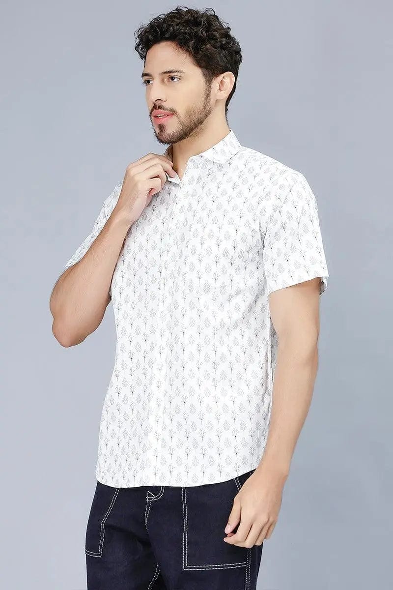 Men's Bright Grey Stylish Printed Casual Shirt - Peplos Jeans