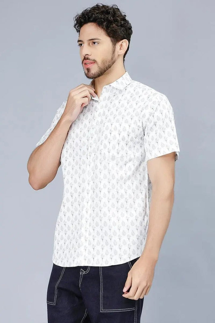 Men's Bright Grey Stylish Printed Casual Shirt - Peplos Jeans