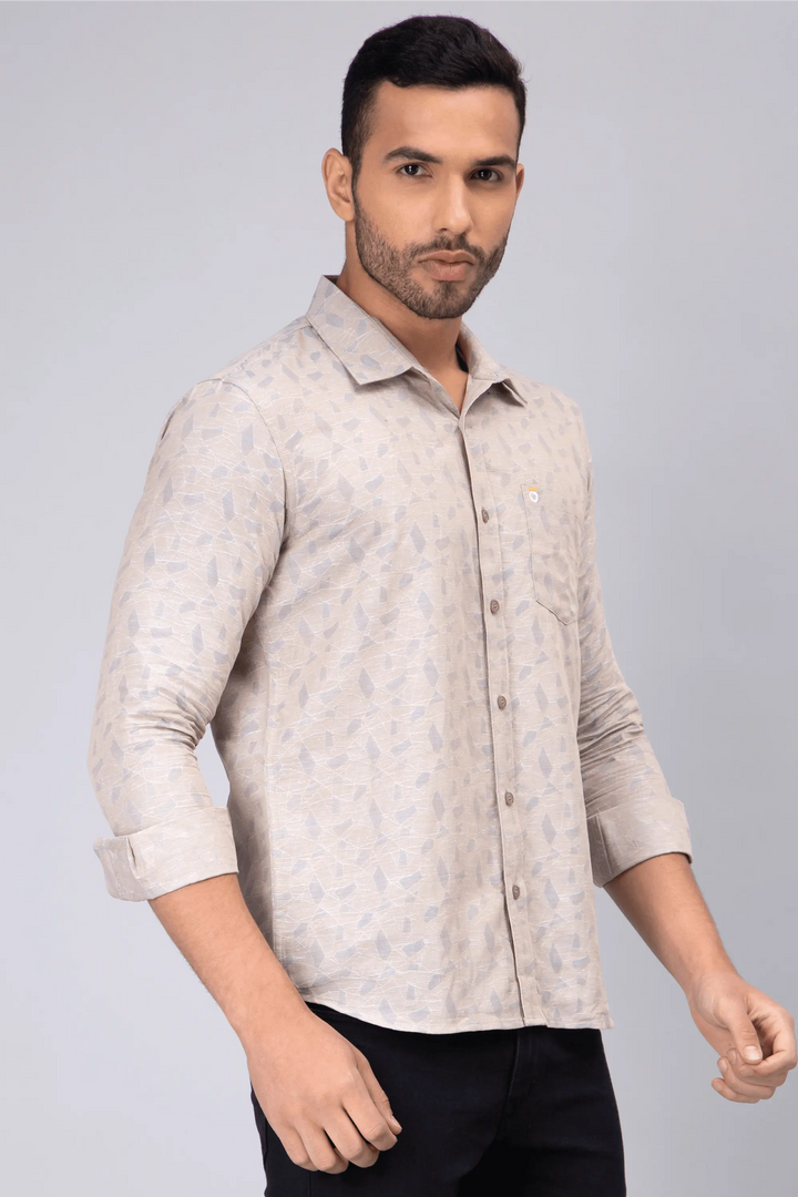Regular Fit Cotton Bright Grey Printed Casual Shirt For Men - Peplos Jeans