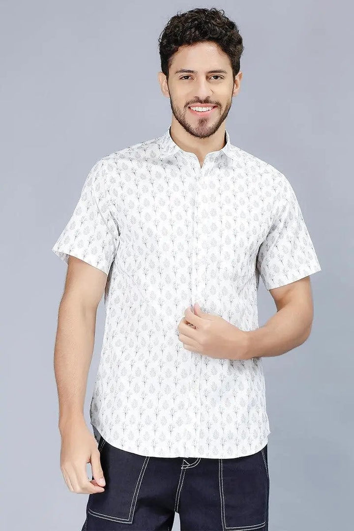 Men's Bright Grey Stylish Printed Casual Shirt - Peplos Jeans