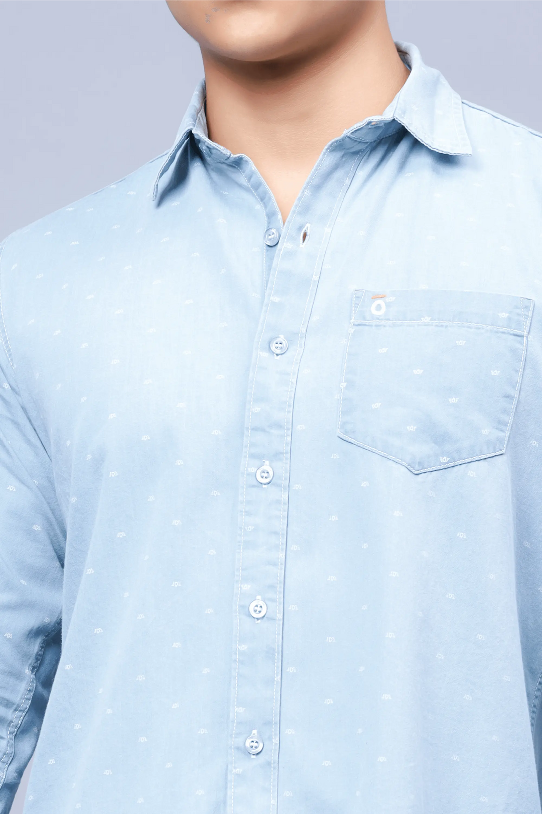 Regular Fit Light Blue Solid Denim Shirt For Men - Peplos Jeans