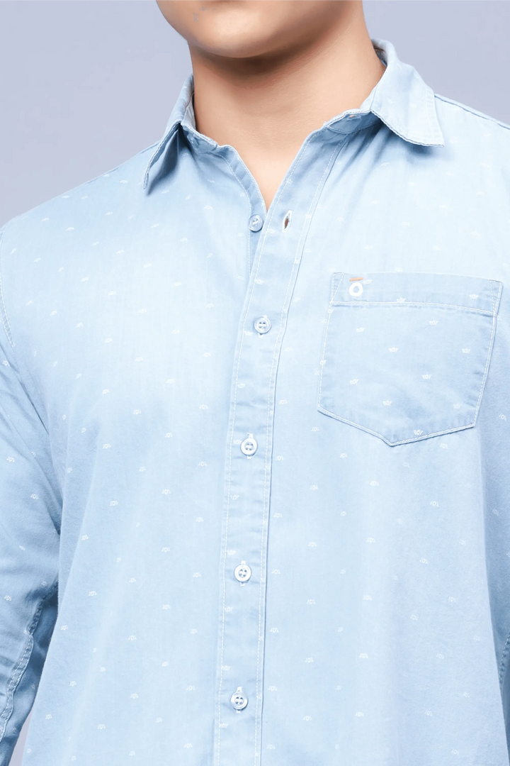 Regular Fit Light Blue Solid Denim Shirt For Men - Peplos Jeans
