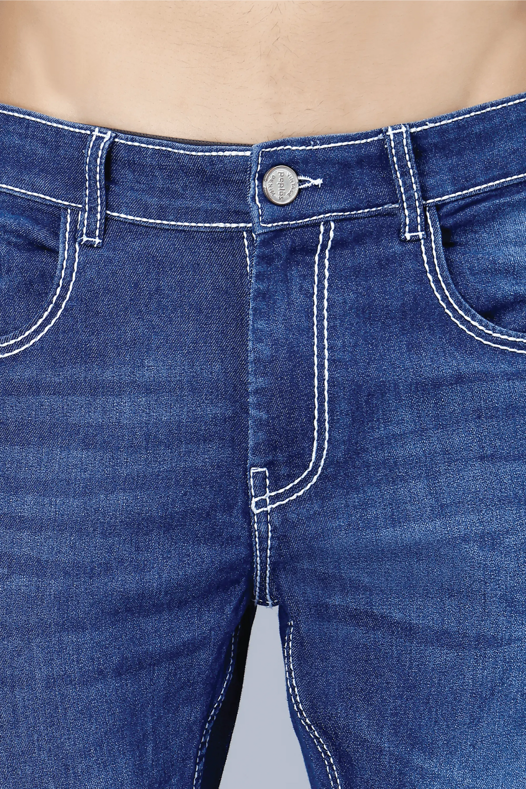 Men's Slim Fit Dark Blue Stretchable Solid Denim Jeans - Peplos Jeans