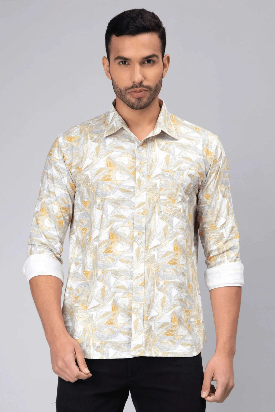 Regular Fit Cotton Standard Grey Printed Casual Shirt For Men - Peplos Jeans