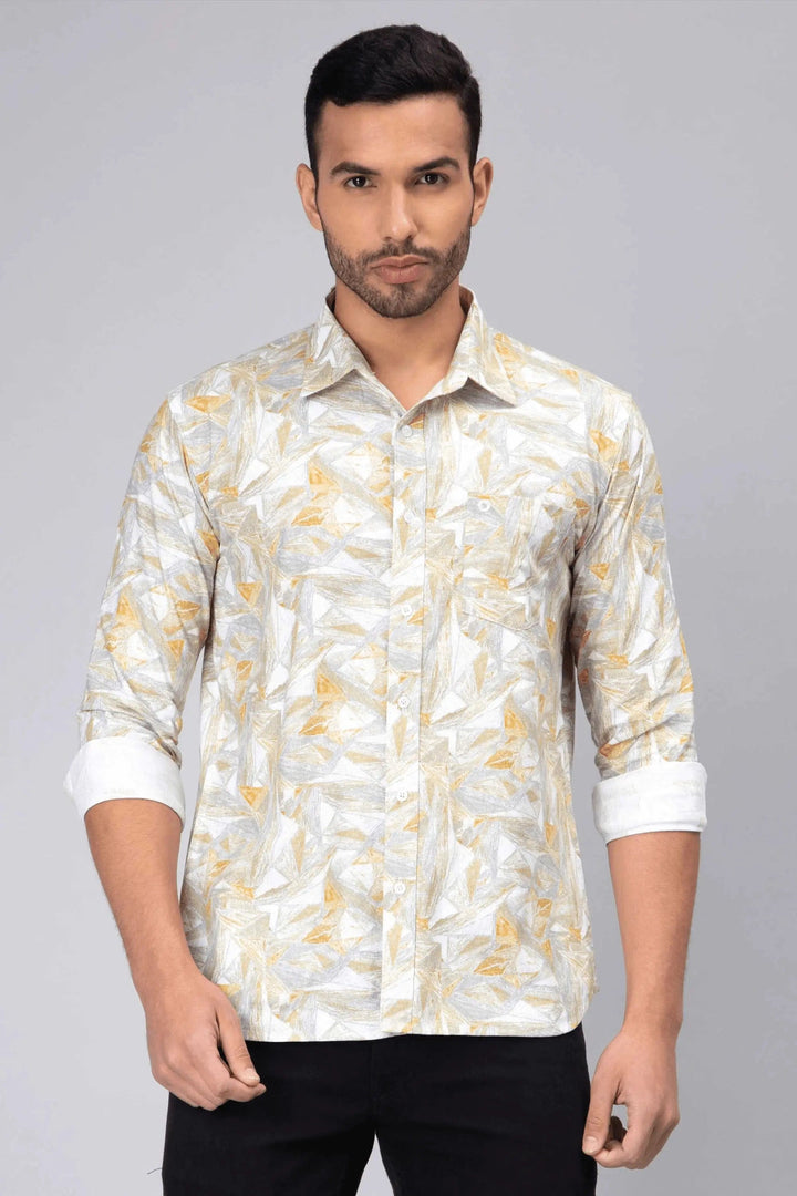 Regular Fit Cotton Standard Grey Printed Casual Shirt For Men - Peplos Jeans