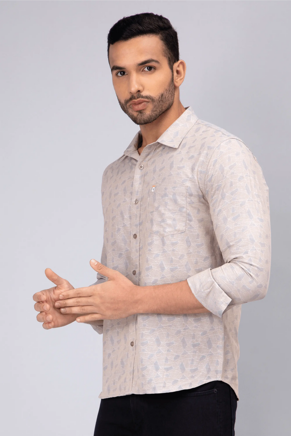 Regular Fit Cotton Bright Grey Printed Casual Shirt For Men - Peplos Jeans