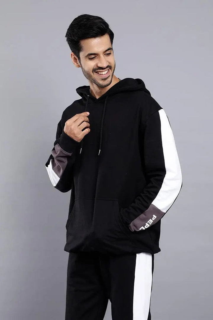 REGULAR FIT BLACK TRENDY HOODIE FOR MEN - Peplos Jeans