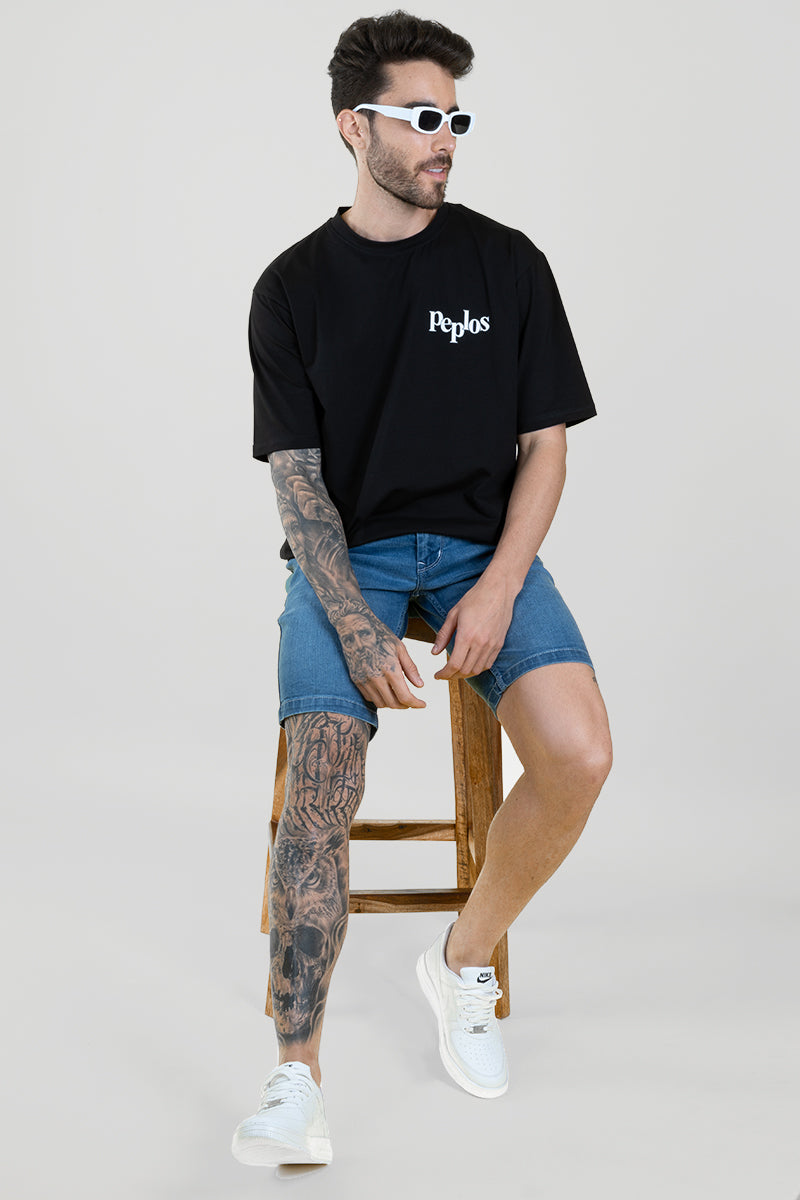 Men's Black Oversized T-Shirt - Printed Tee - Peplos Jeans