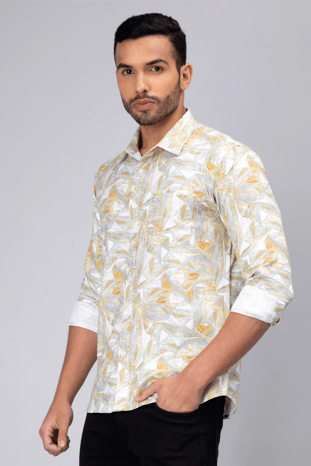 Regular Fit Cotton Standard Grey Printed Casual Shirt For Men - Peplos Jeans