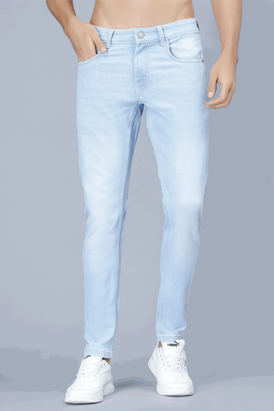 Men's Slim Fit Light Blue Stretchable Solid Denim Jeans - Peplos Jeans