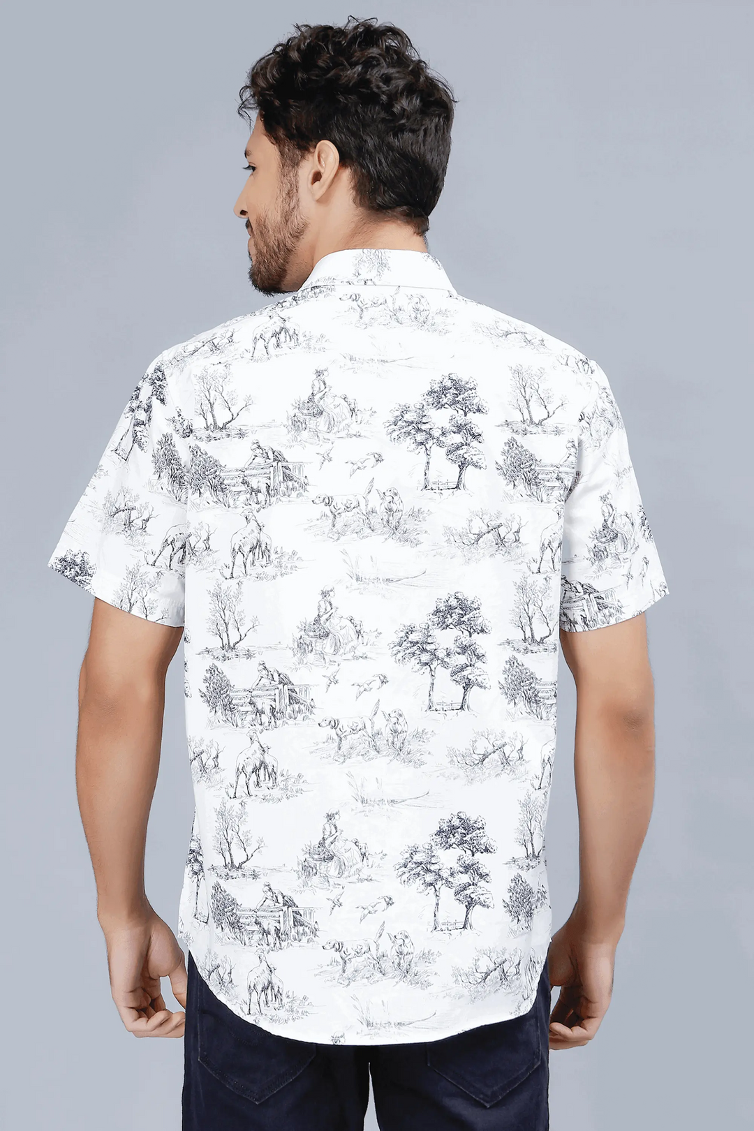 Men's Grey Multi Color Style Printed Half-Sleeve Casual Shirt - Peplos Jeans
