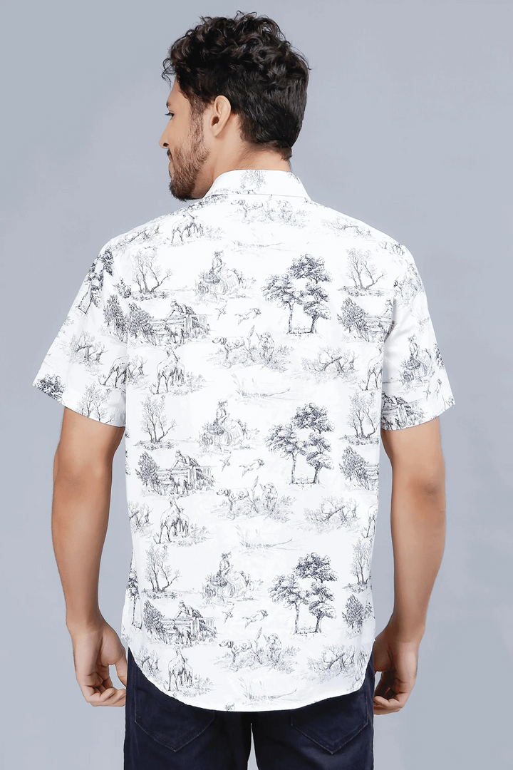 Men's Grey Multi Color Style Printed Half-Sleeve Casual Shirt - Peplos Jeans