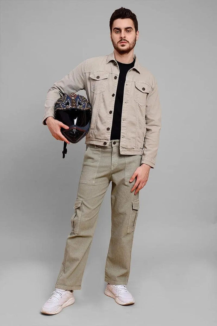 Regular Fit Grey Denim Cargo & Jacket Co-ord Set for Men - Peplos Jeans