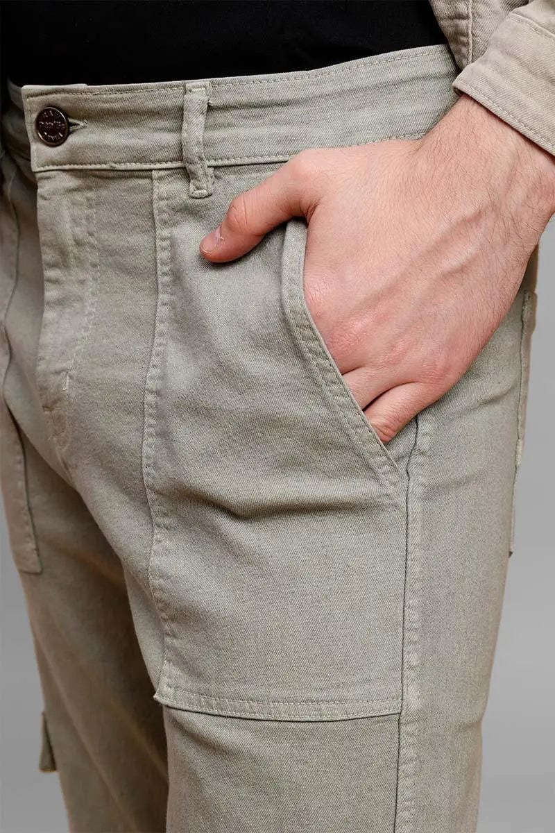 Regular Fit Grey Denim Cargo & Jacket Co-ord Set for Men - Peplos Jeans