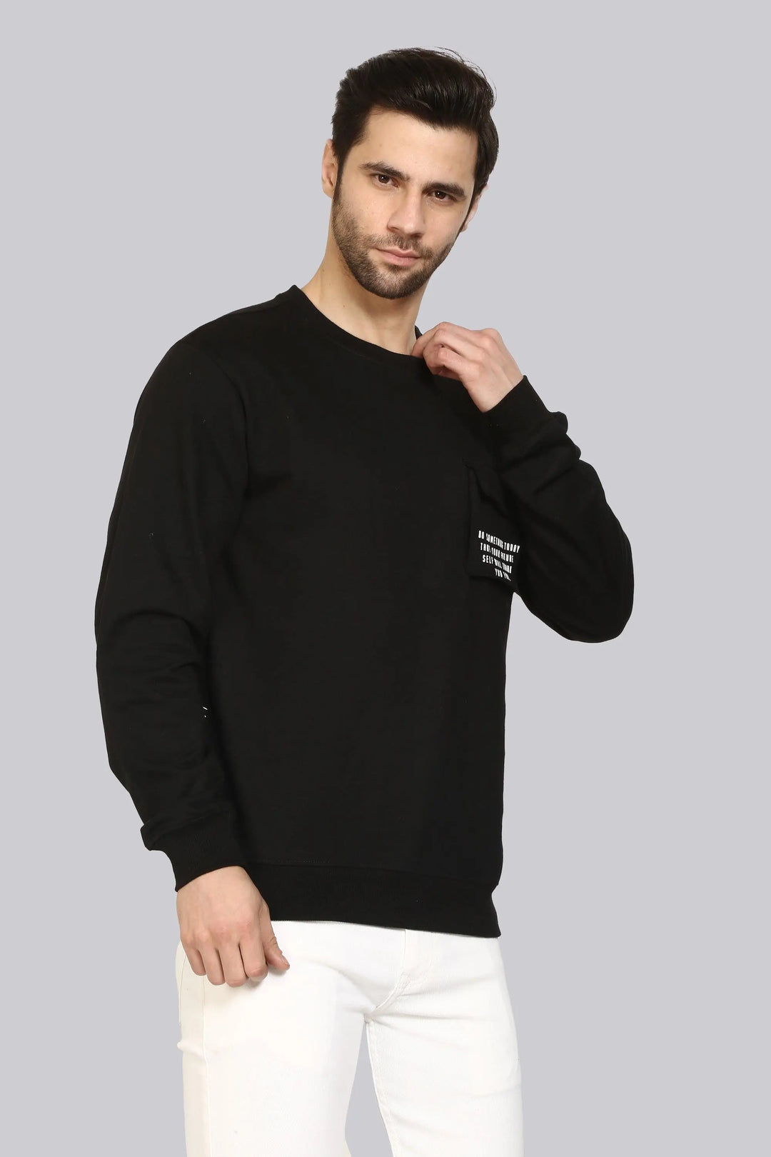Round Neck Black Full Sleeve Premium Sweatshirt for Men - Peplos Jeans