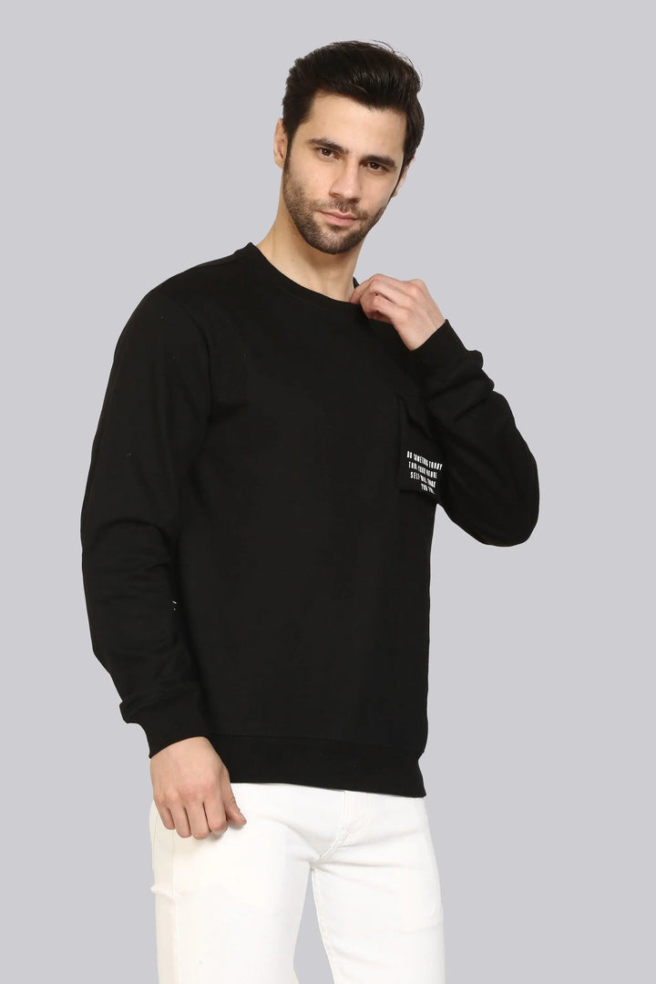 Round Neck Black Full Sleeve Premium Sweatshirt for Men - Peplos Jeans