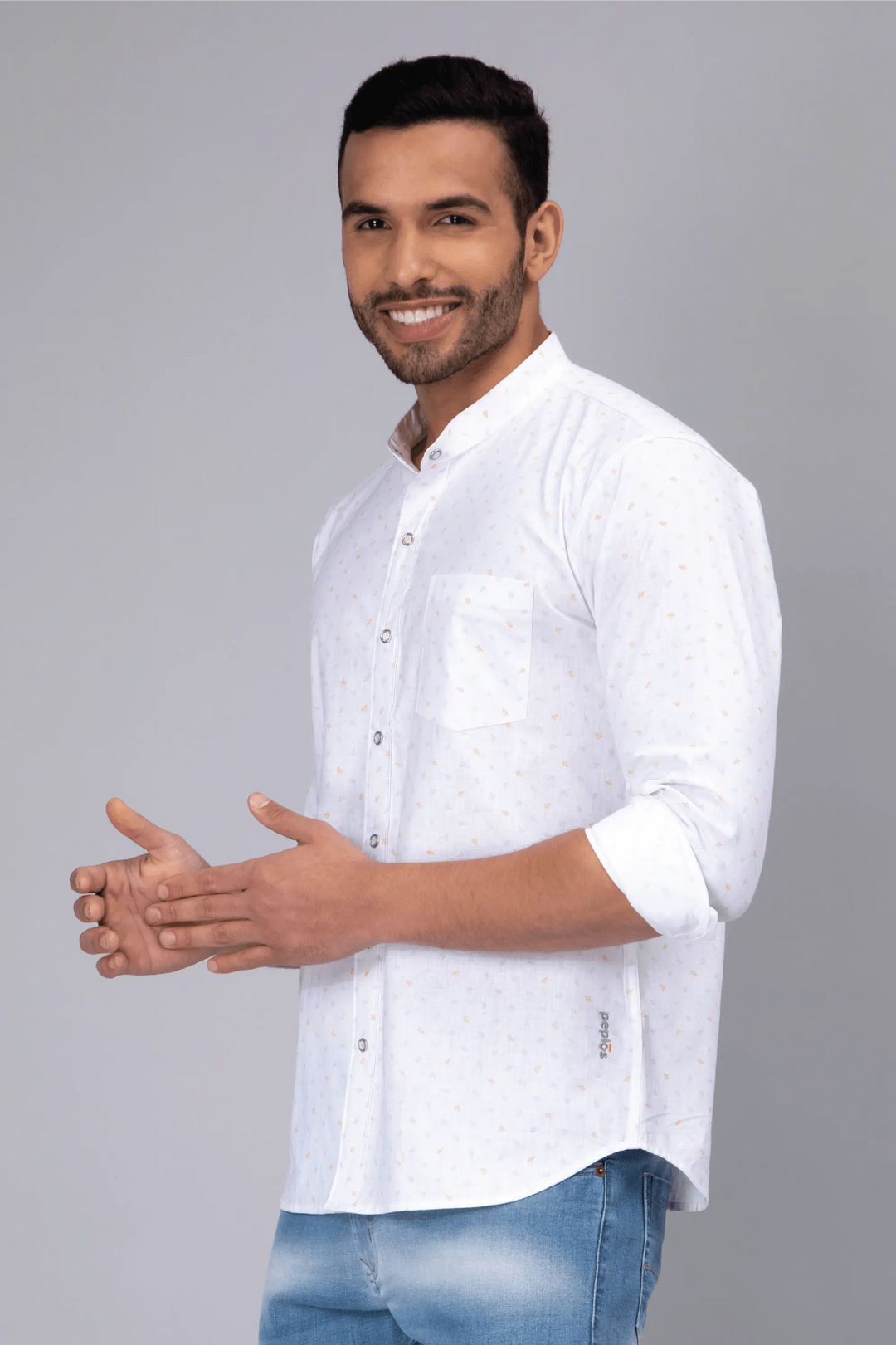 Regular Fit Chinese Color White Printed Shirt For Men - Peplos Jeans