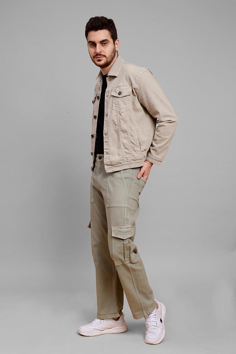 Regular Fit Grey Denim Cargo & Jacket Co-ord Set for Men - Peplos Jeans