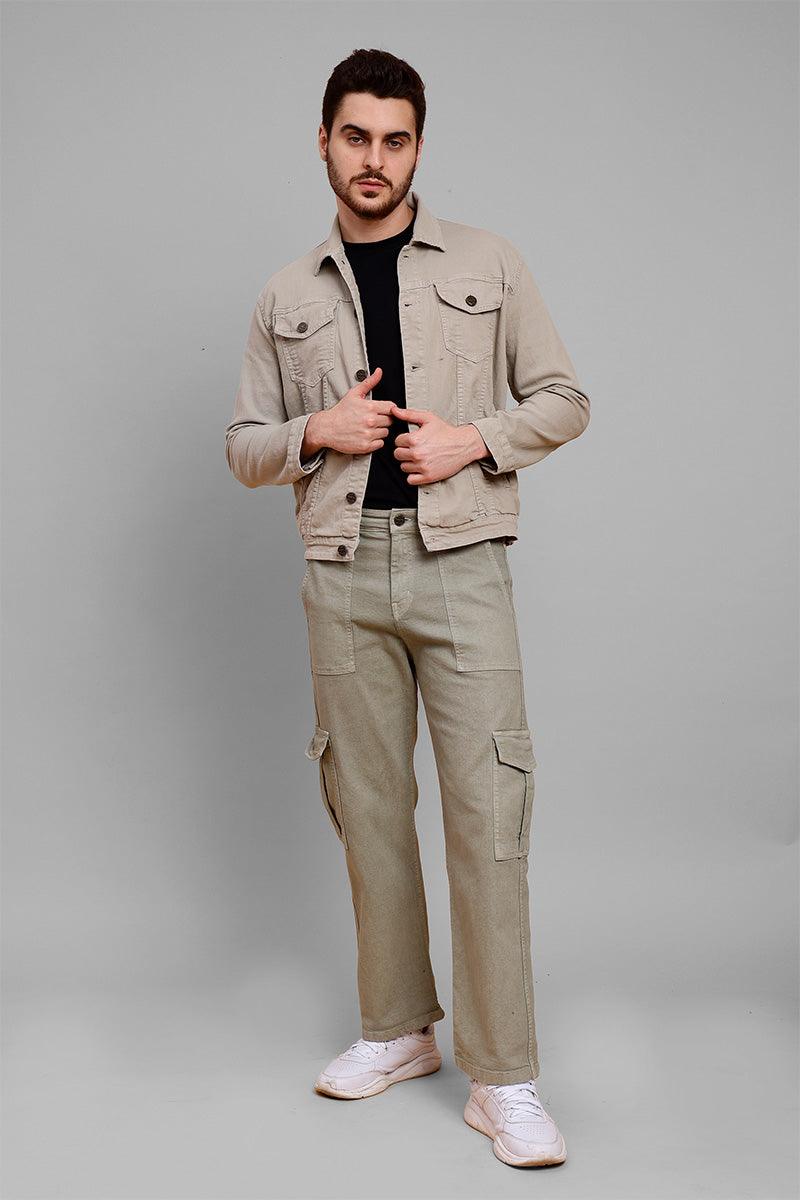 Regular Fit Grey Denim Cargo & Jacket Co-ord Set for Men - Peplos Jeans