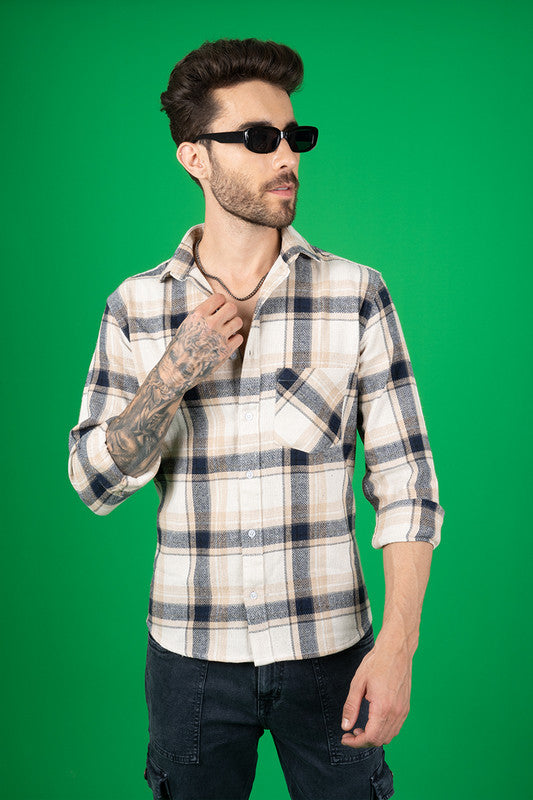 Men's Regular Fit Full Sleeve Cotton Shirt - Brown Check Pattern - Casual & Party Wear