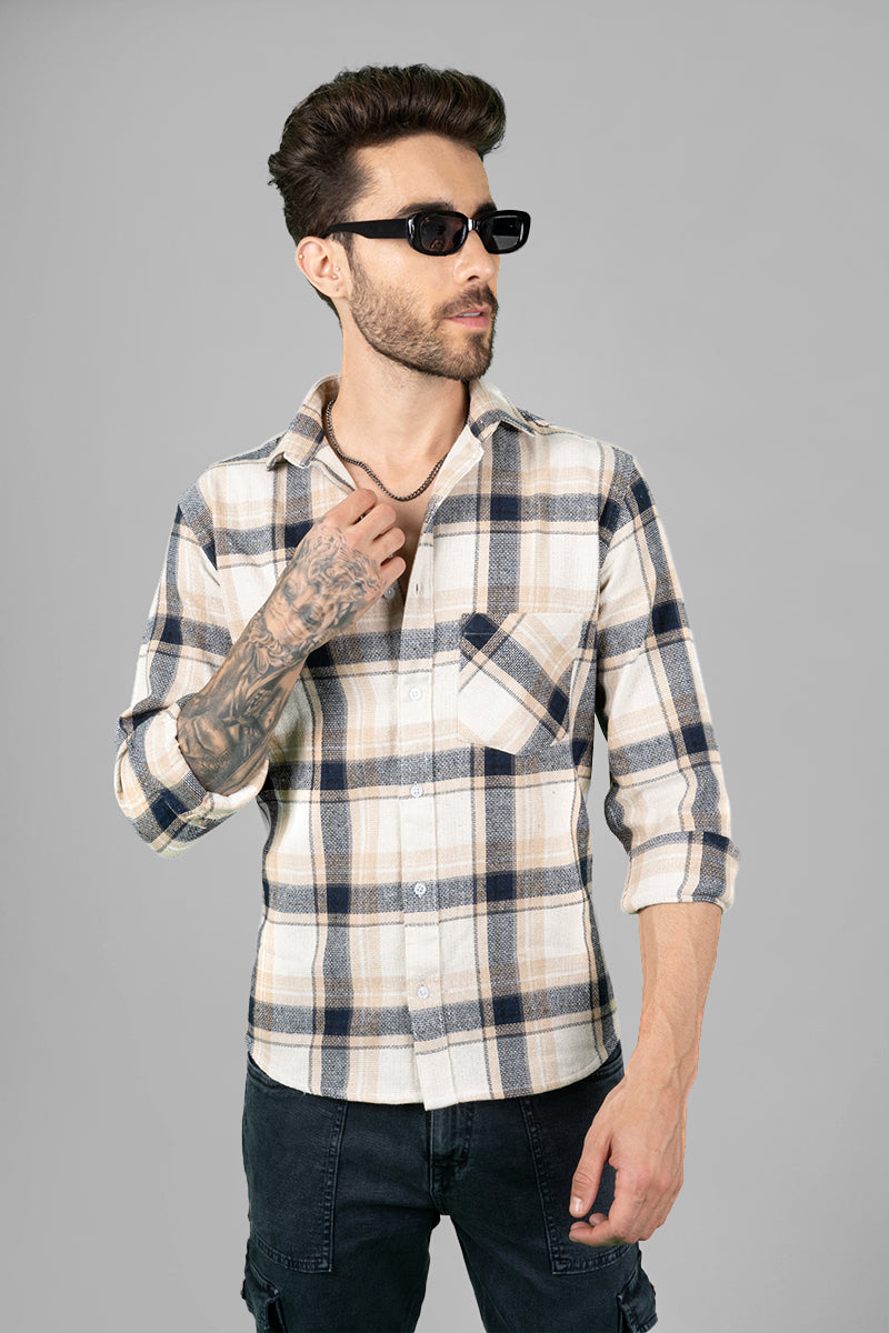 Men's Full Sleeve Shirt with Brown Check Pattern