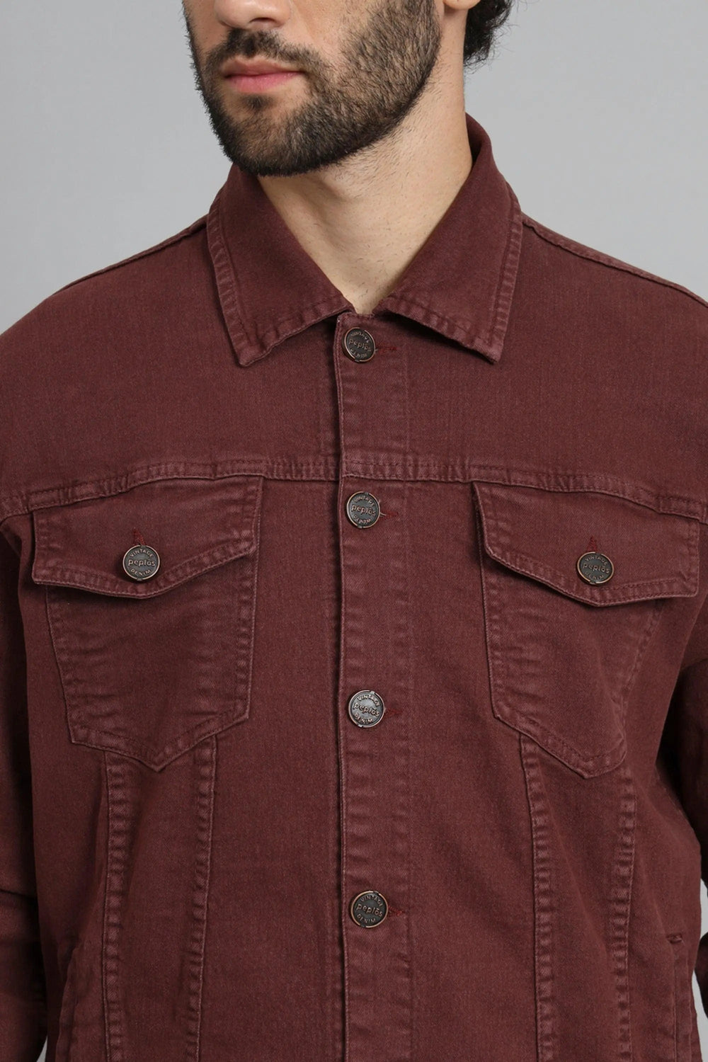 Regular Fit Brown Denim Cargo & Jacket Co-ord Set for Men - Peplos Jeans