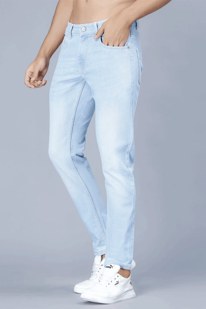 Men's Slim Fit Light Blue Stretchable Solid Denim Jeans - Peplos Jeans