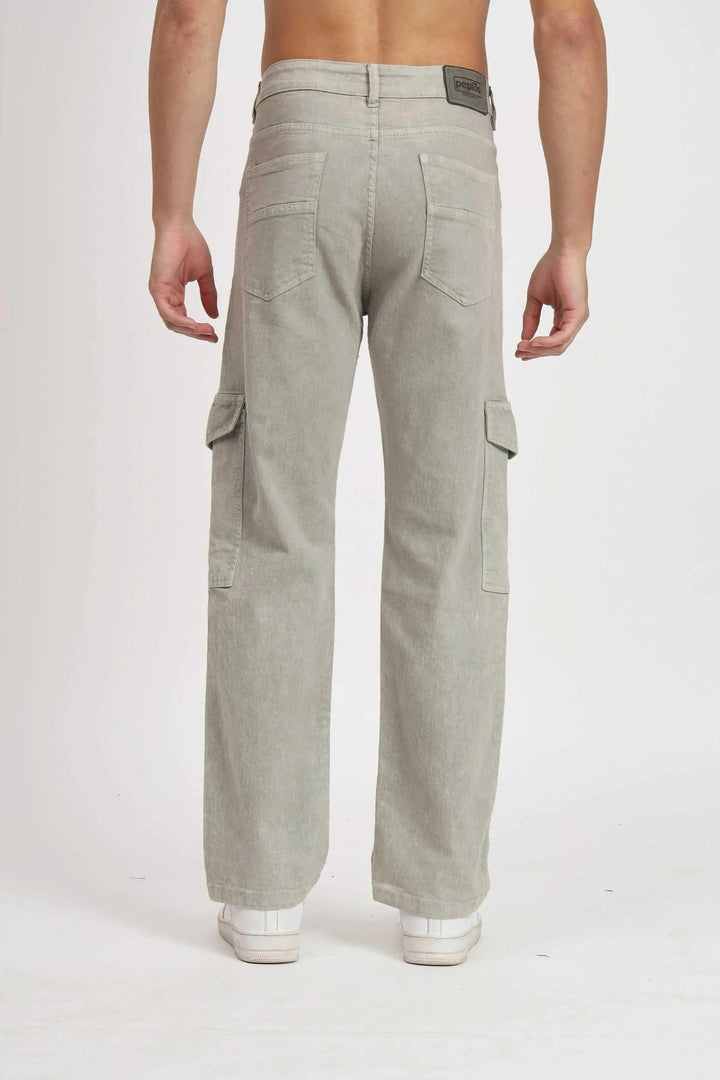 Men's Loose Fit Multiple Pocket Grey Denim Cargo Pant - Peplos Jeans