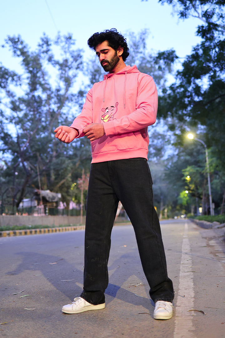 Oversized Fit Printed Hoodie For Men (Pink)
