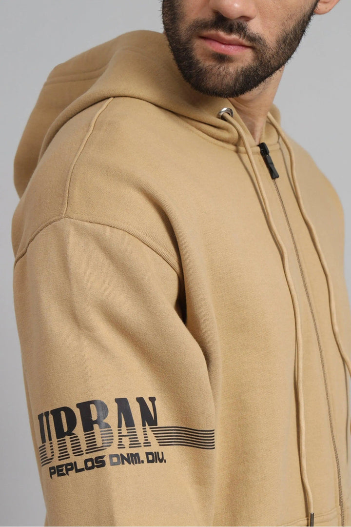 Regular Fit Fawn Color Premium Zipper Hoodie For Men - Peplos Jeans