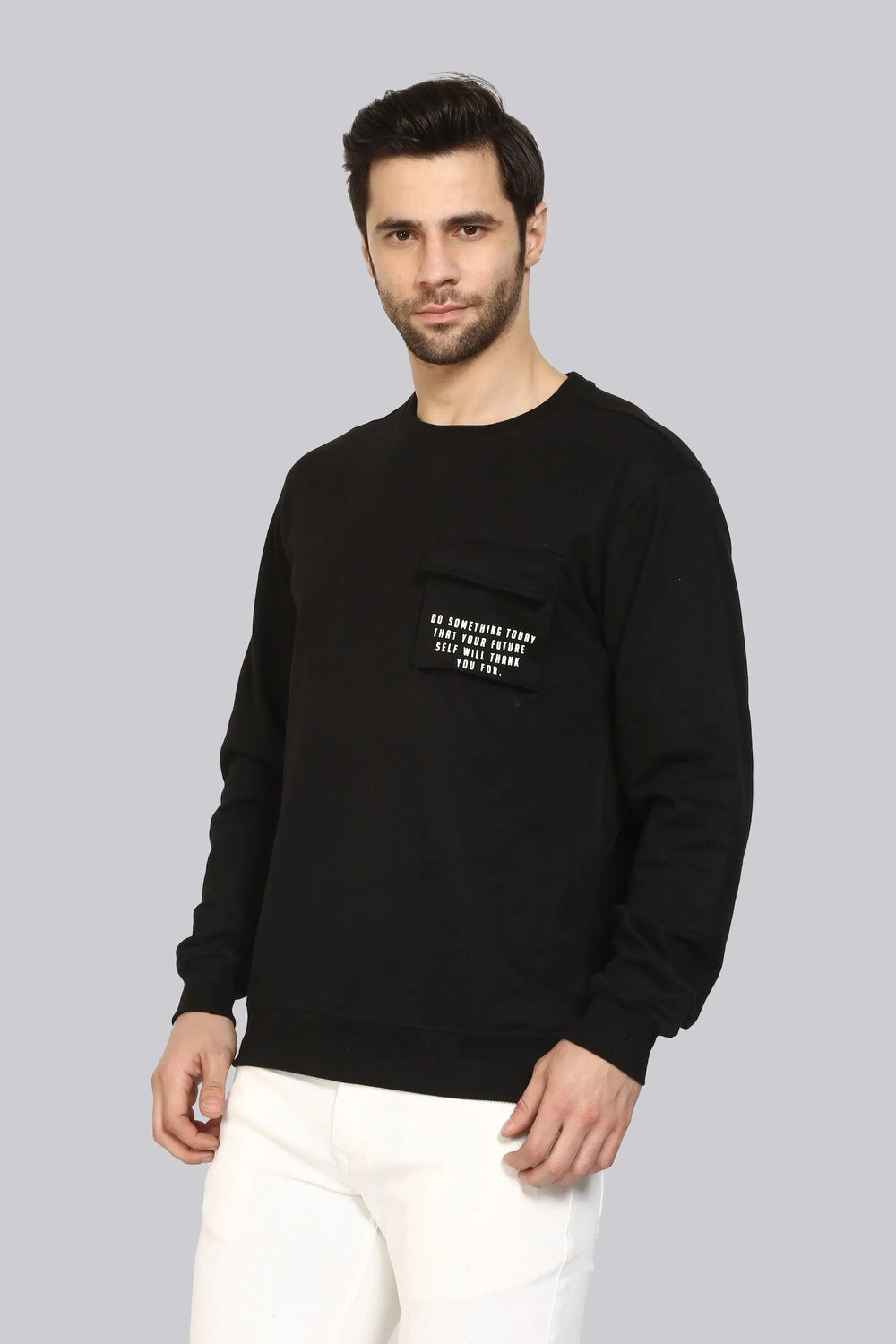 Round Neck Black Full Sleeve Premium Sweatshirt for Men - Peplos Jeans