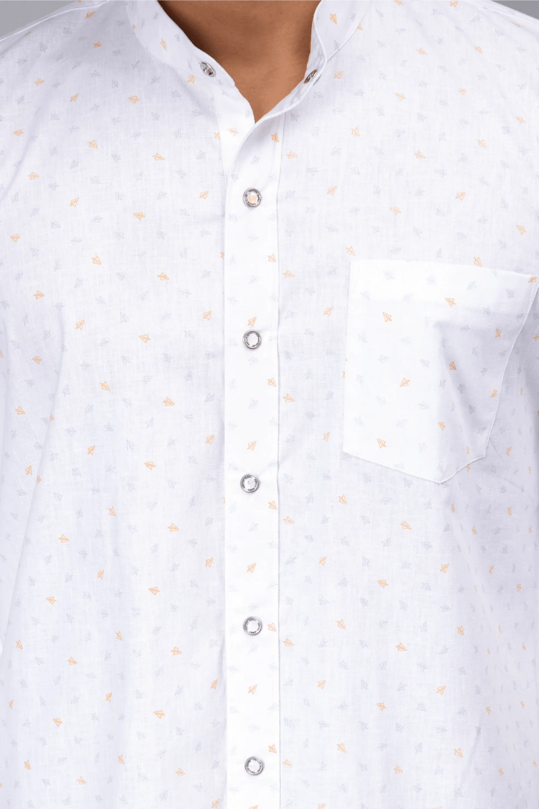 Regular Fit Chinese Color White Printed Shirt For Men - Peplos Jeans