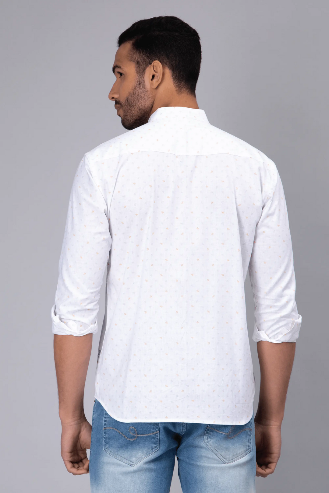 Regular Fit Chinese Color White Printed Shirt For Men - Peplos Jeans
