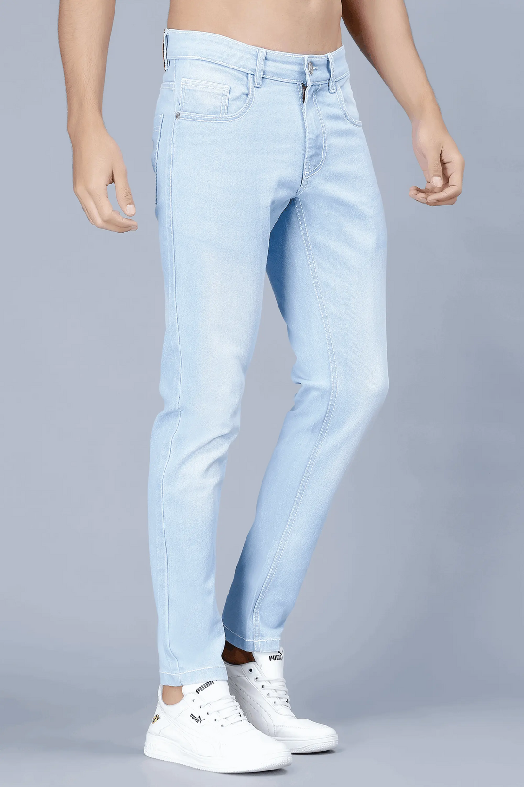 Men's Slim Fit Light Blue Stretchable Solid Denim Jeans - Peplos Jeans 
