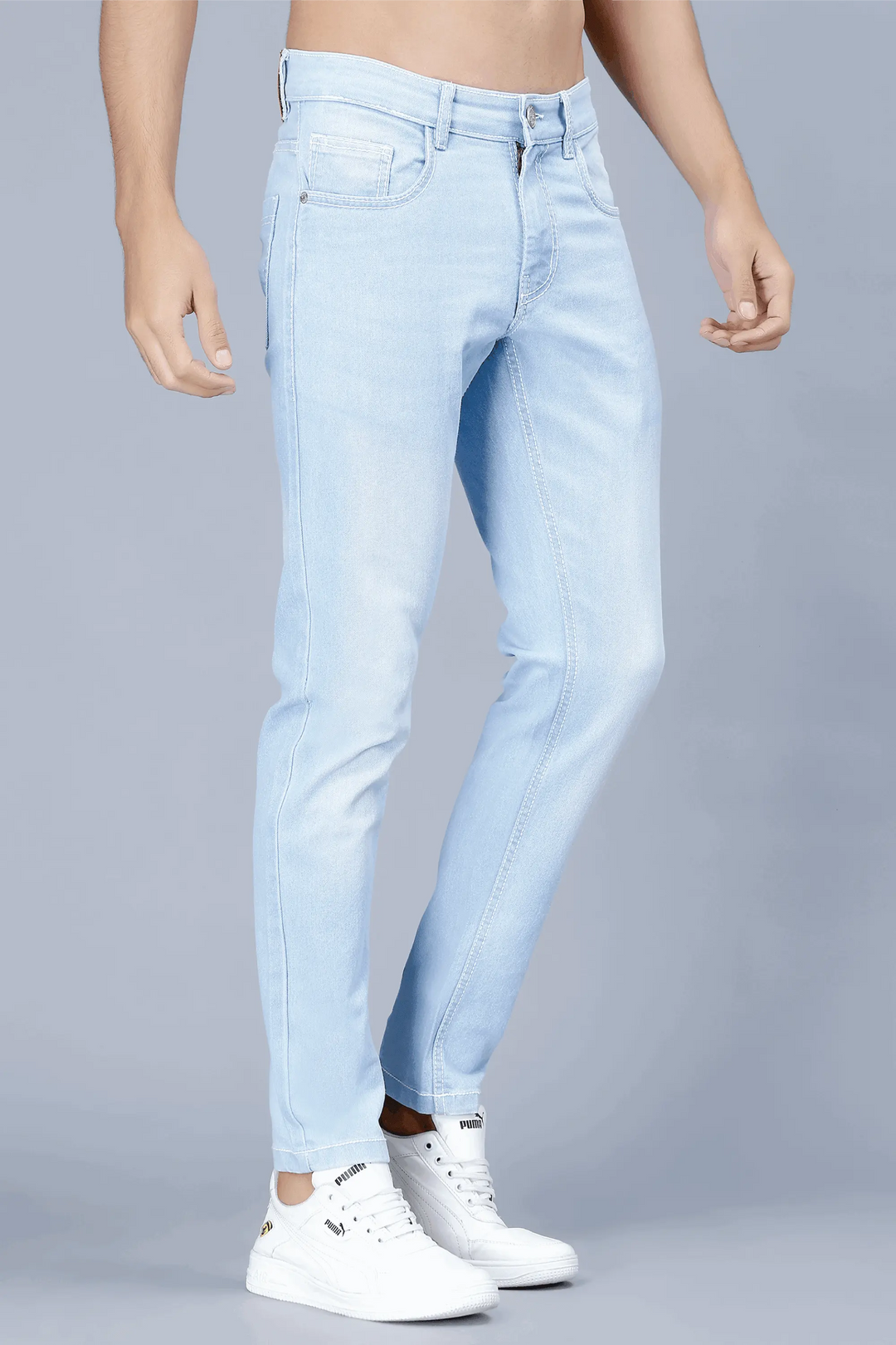 Men's Slim Fit Light Blue Stretchable Solid Denim Jeans - Peplos Jeans