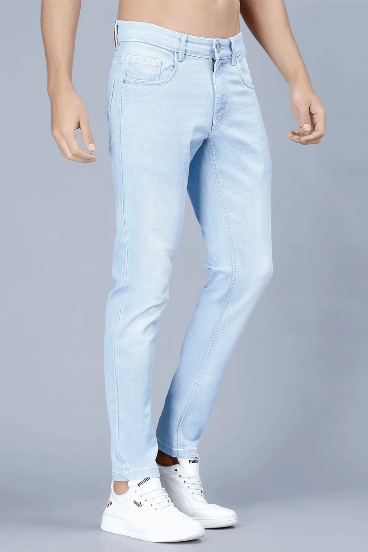 Men's Slim Fit Light Blue Stretchable Solid Denim Jeans - Peplos Jeans 
