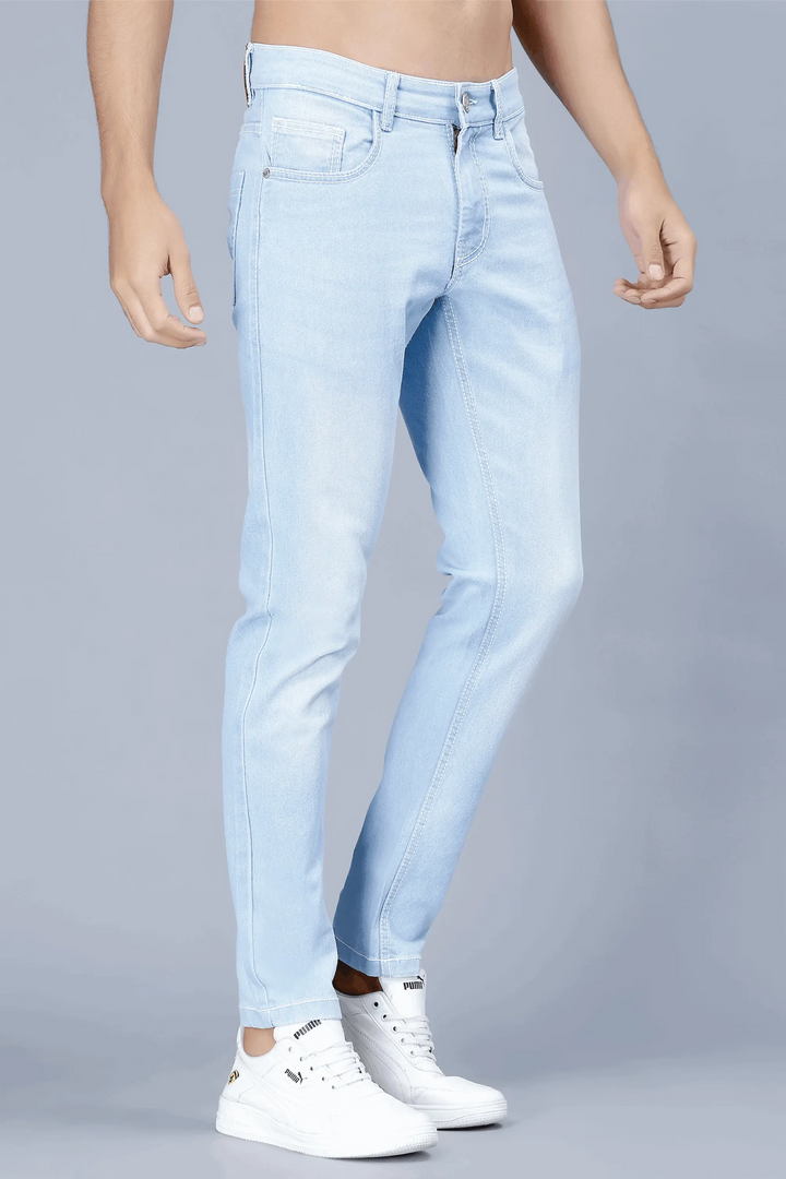 Men's Slim Fit Light Blue Stretchable Solid Denim Jeans - Peplos Jeans