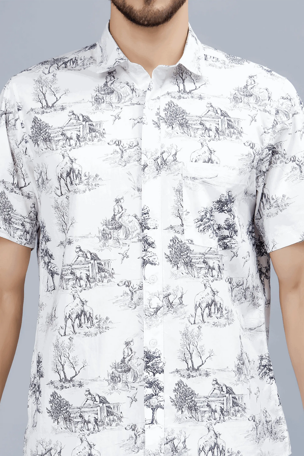 Men's Grey Multi Color Style Printed Half-Sleeve Casual Shirt - Peplos Jeans