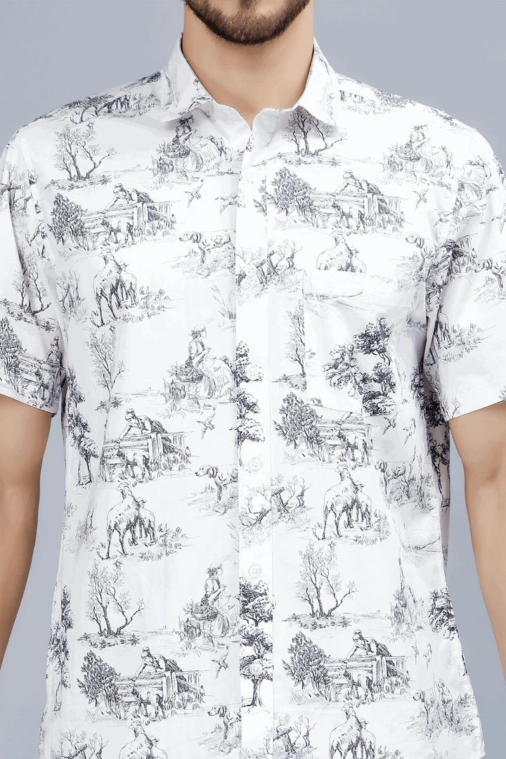 Men's Grey Multi Color Style Printed Half-Sleeve Casual Shirt - Peplos Jeans