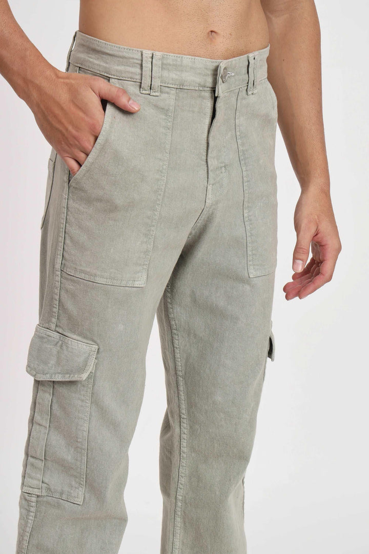 Men's Loose Fit Multiple Pocket Grey Denim Cargo Pant - Peplos Jeans