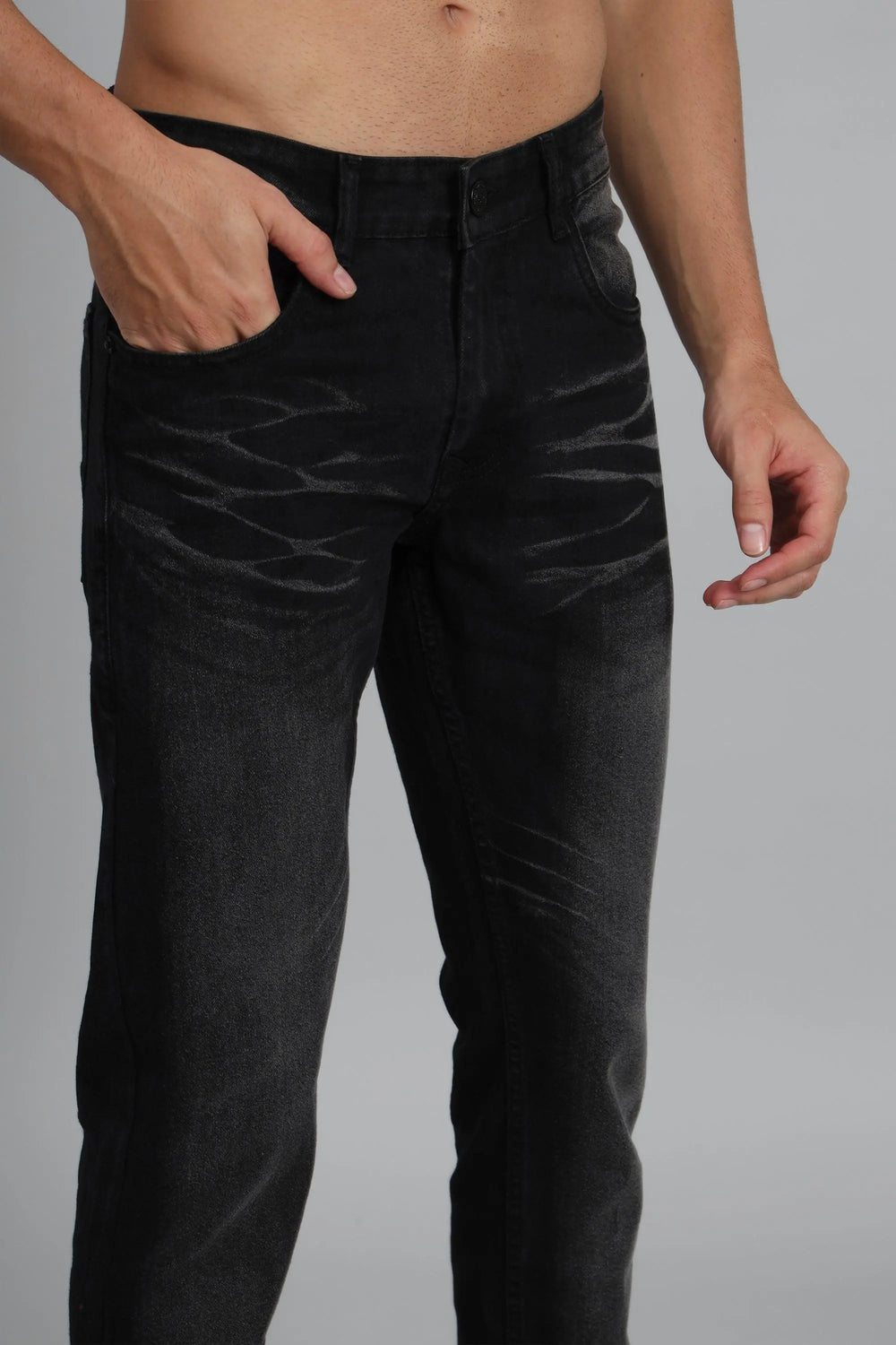 Slim Tapered Fit Grey Black Stretchable Premium Denim Jeans - Peplos Jeans