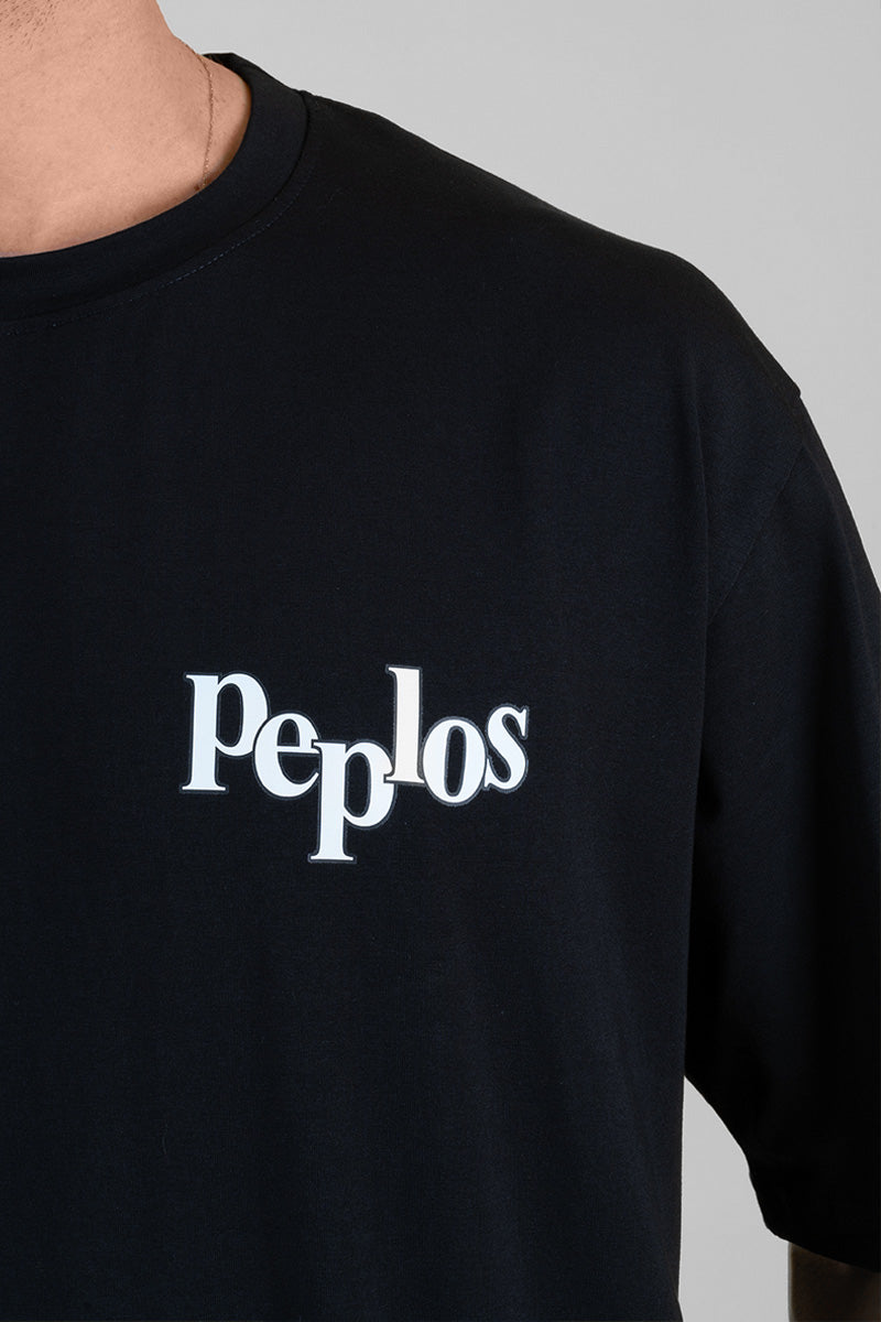 Men's Black Oversized T-Shirt - Printed Tee - Peplos Jeans
