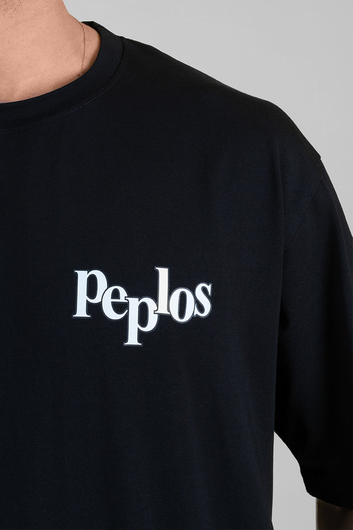 Men's Black Oversized T-Shirt - Printed Tee - Peplos Jeans