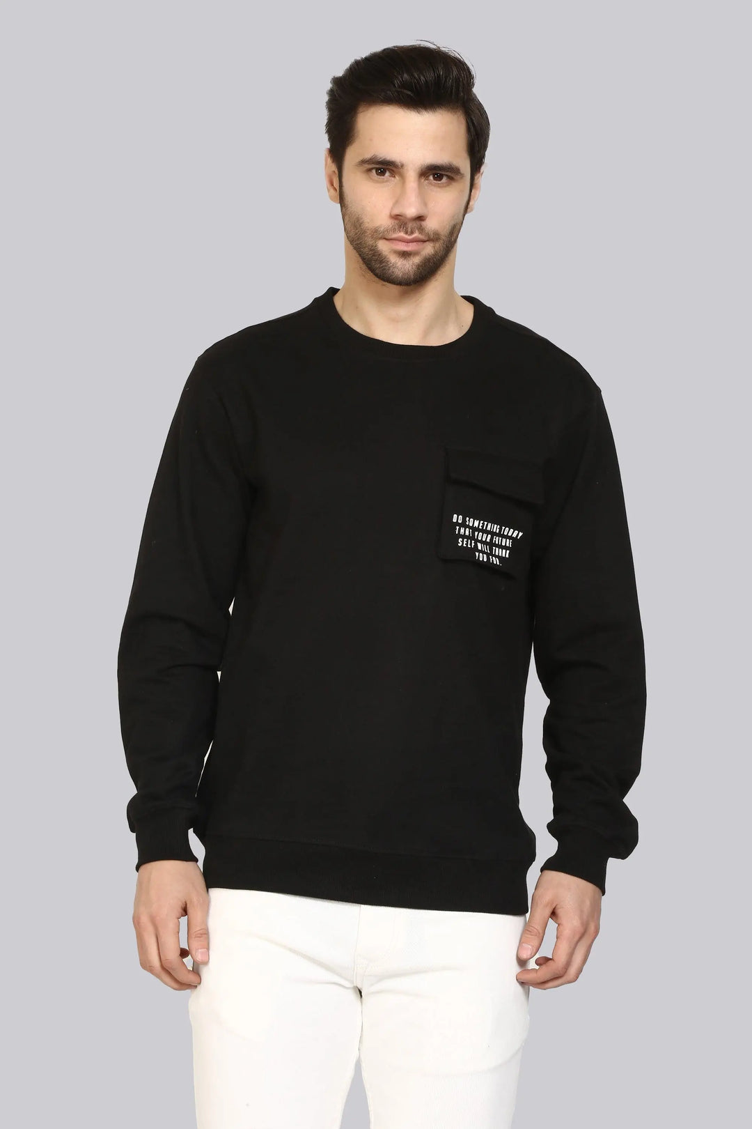 Round Neck Black Full Sleeve Premium Sweatshirt for Men - Peplos Jeans
